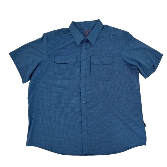 Swiss Tech Mens Size 2XL Button Up Shirt Blue Check Short Sleeve Utility Pockets - Picture 1 of 8